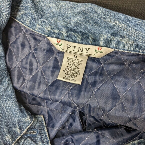 Vintage 1990s PTNY Denim Jacket Quilted Cardinal Embroidered Cottage Size M - Picture 8 of 11